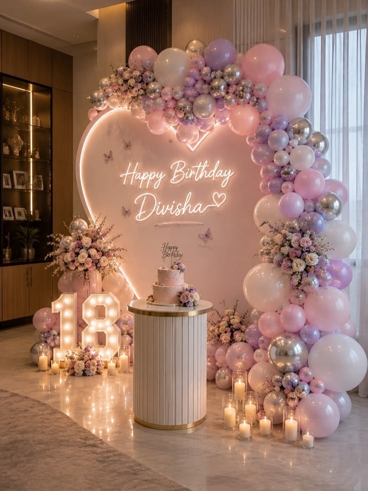 Luminescent Heart & Pastel Floral Arch